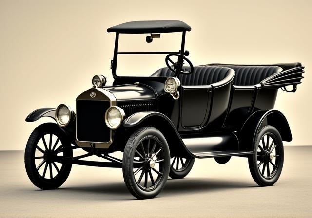 A black Ford Model T from 1908, representing the dawn of mass production.