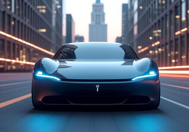 A futuristic electric sedan, representing the current automotive era.